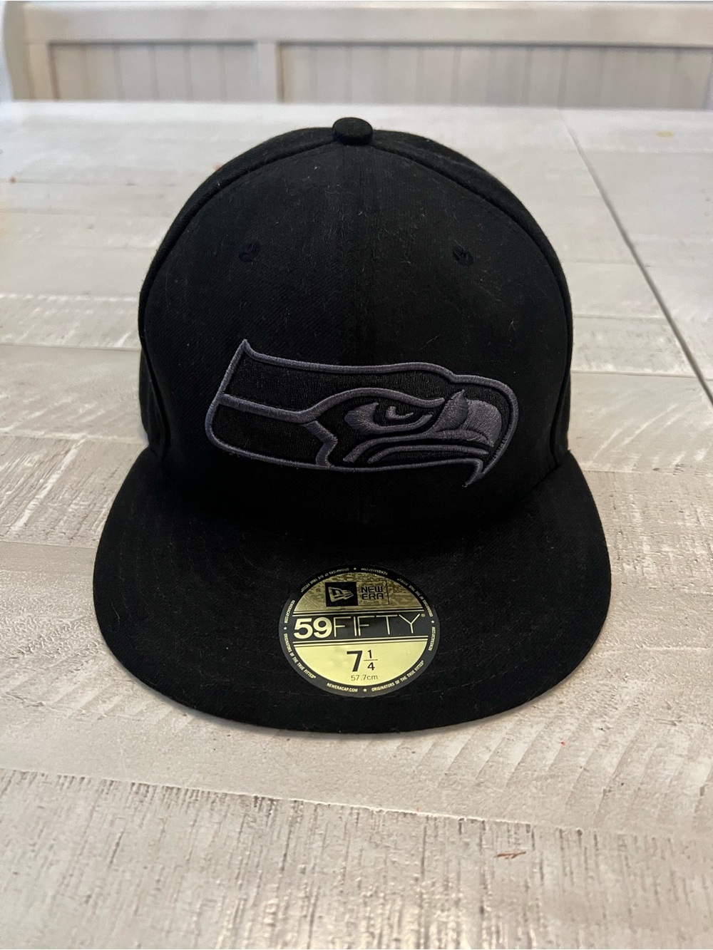 New Era Black Seattle Seahawks Fitted Hat with Gray Embroidered Logo